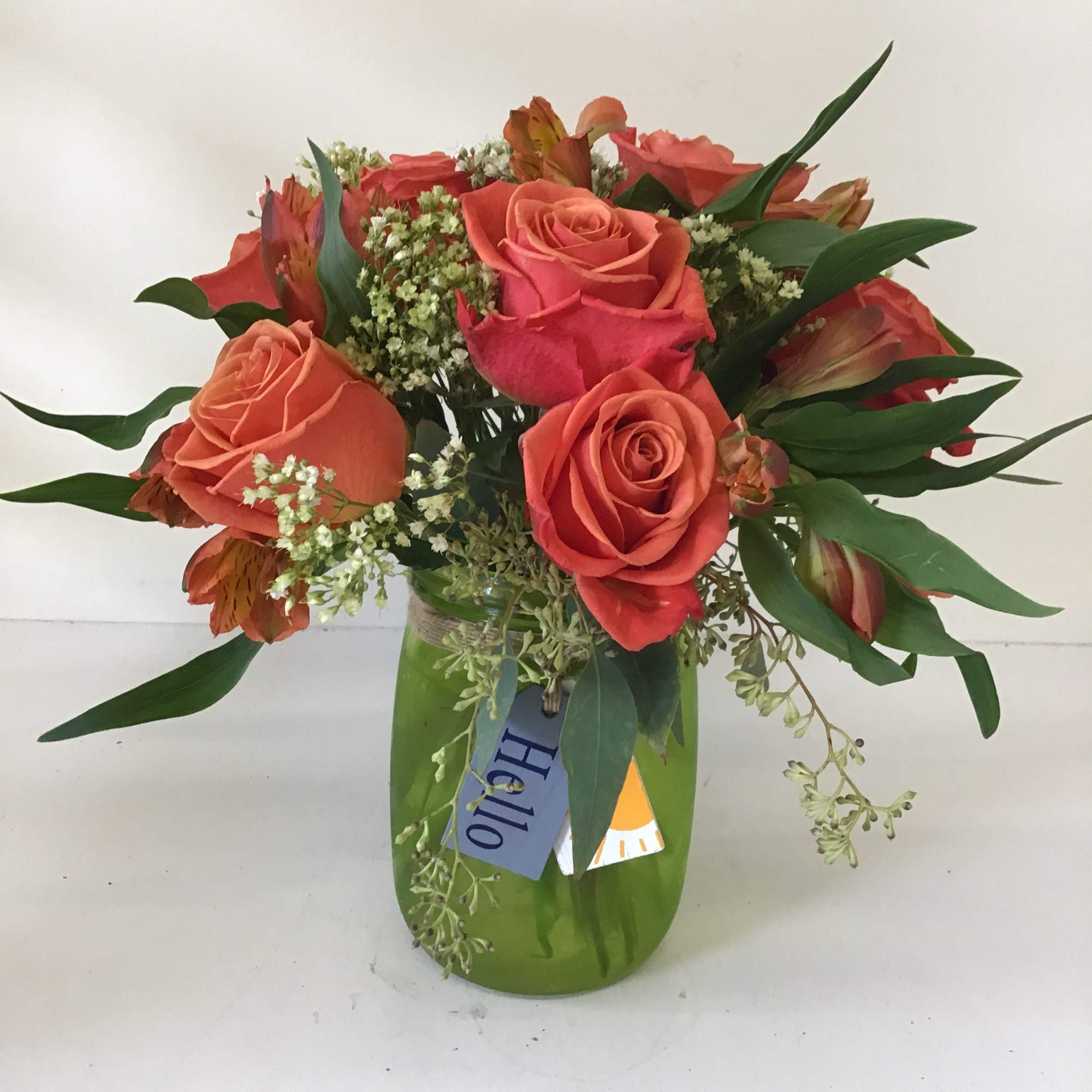 Hello — roses arrangement, hand-composed in The Flower Lover atelier in Huntington Beach