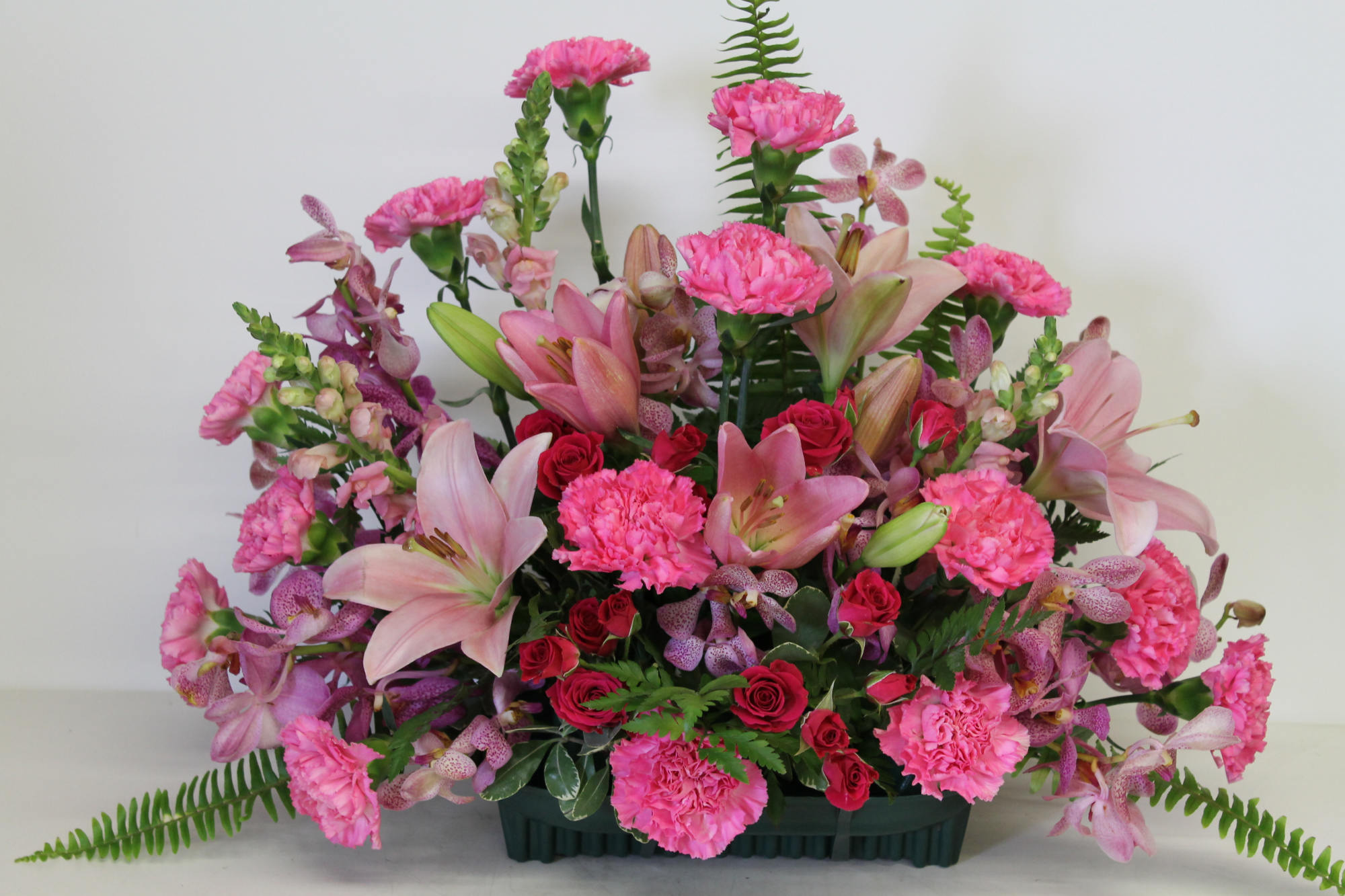 Pink Basket — hand-crafted arrangement, hand-composed in The Flower Lover atelier in Huntington Beach