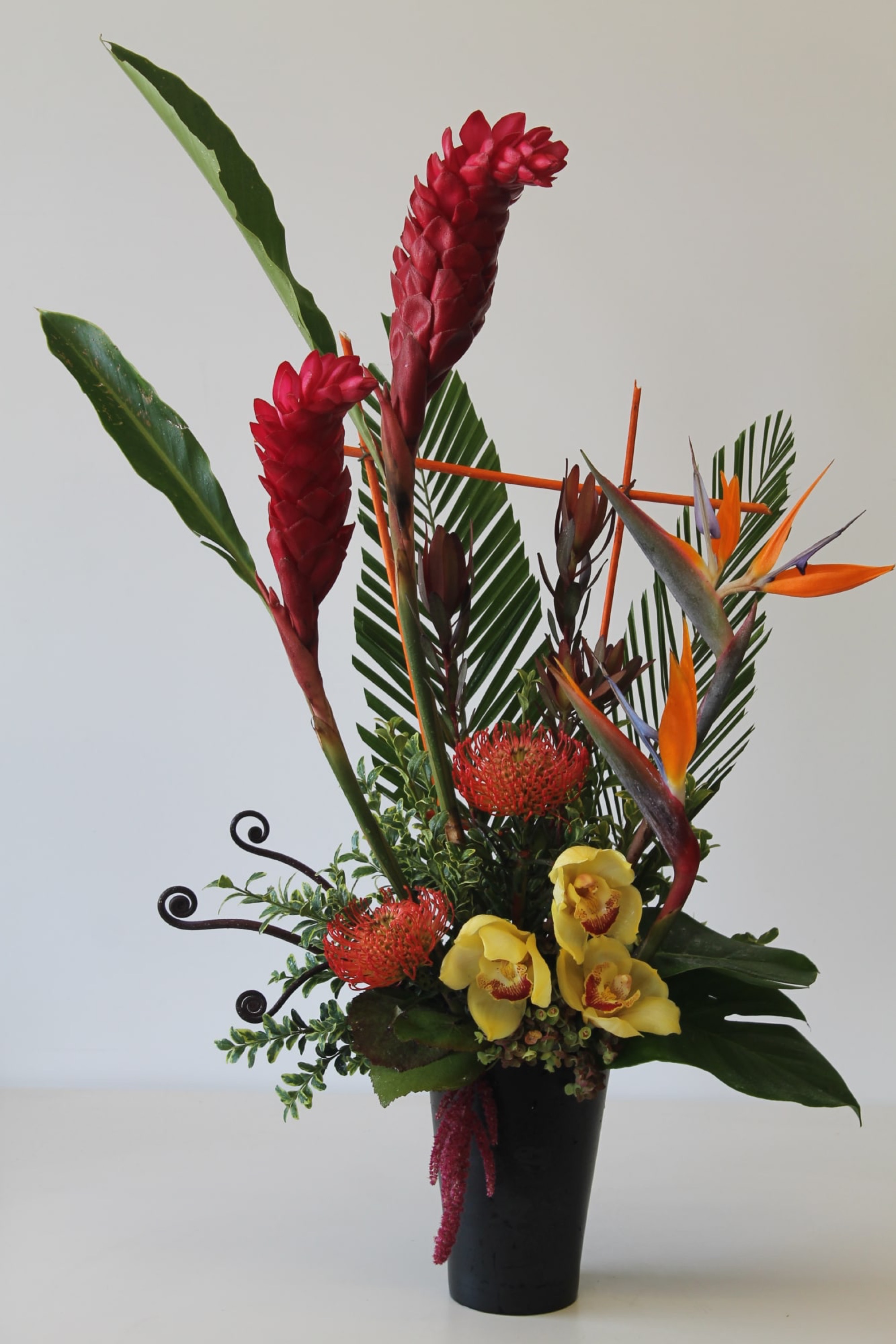 Sunset — tropical arrangement, hand-composed in The Flower Lover atelier in Huntington Beach