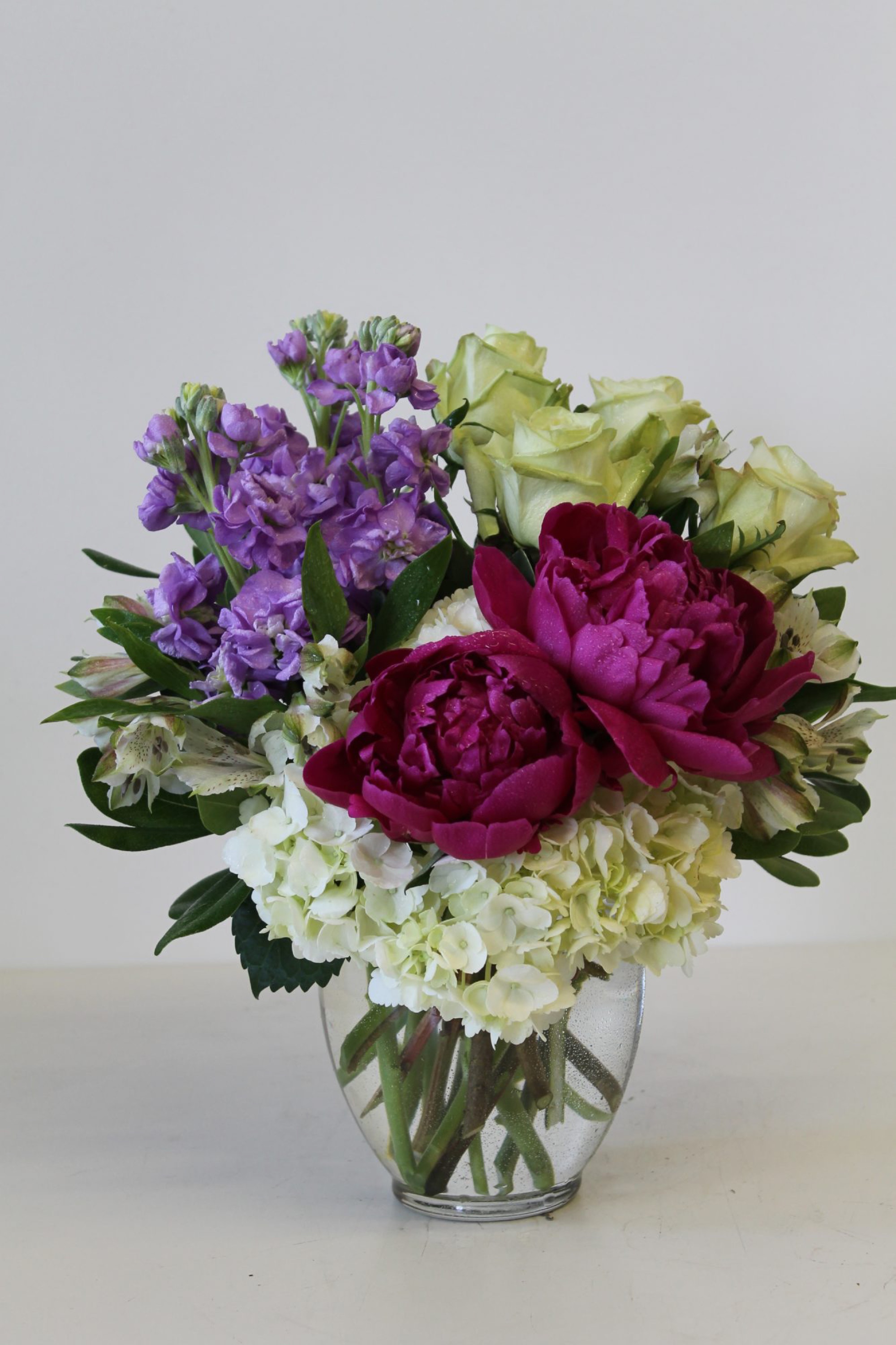Surprise — peonies arrangement, hand-composed in The Flower Lover atelier in Huntington Beach
